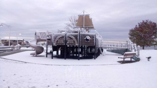 pirate playground covered with snow
